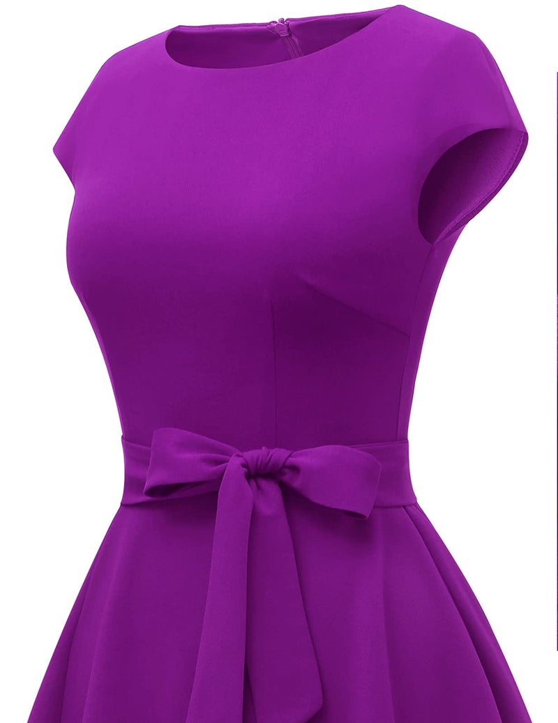 DRESSTELLS Cocktail Dress, Modest Formal Wedding Guest Dresses for Women, Vintage Tea Party Dress 2024, Summer Fit and Flare Homecoming Dress Purple XL - Image 4